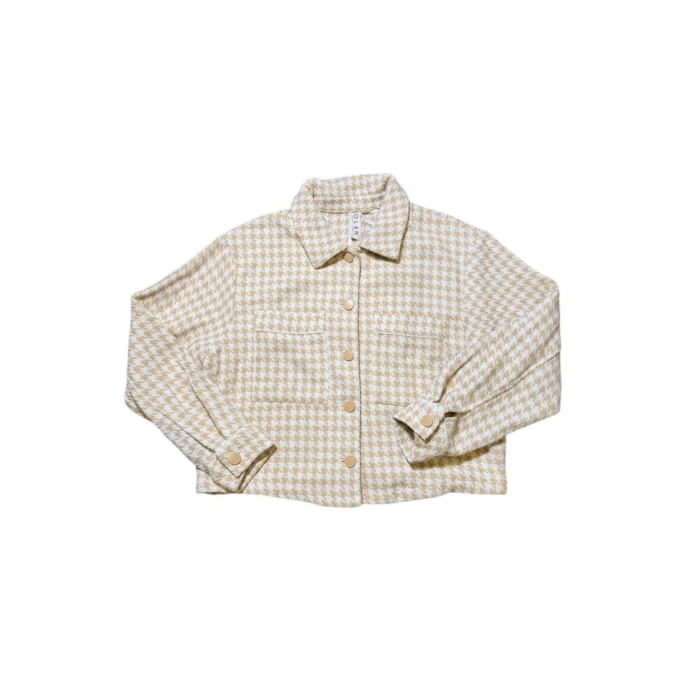 Anthropologie Dolan Cropped Cream & Tan Houndstooth Jacket NEW
